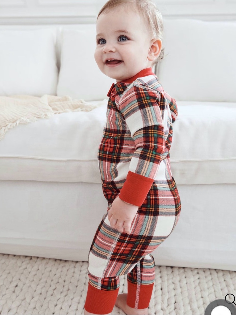 EUC 0-3M Hanna Andersson Red Plaid Hooded One-Piece Pajamas